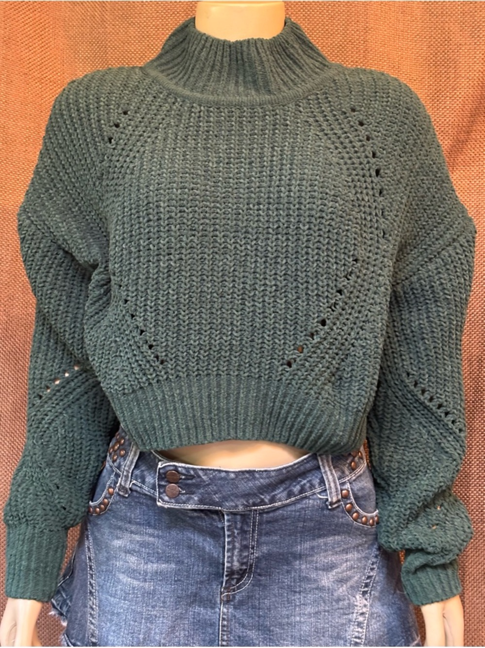 Double Zero Sz S Forest Green Cropped Turtleneck Sweater
